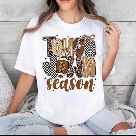 Leopard & Checkered Touch Down Season - T SHIRT - (Bella)