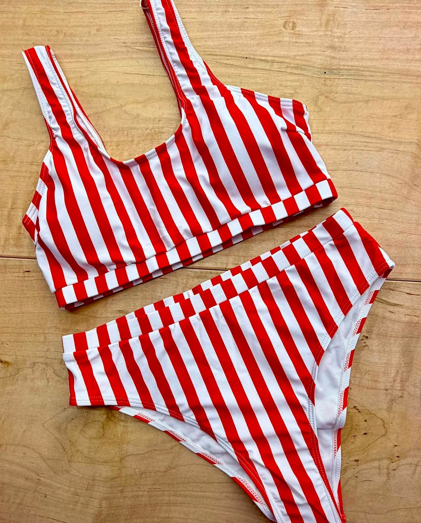IN STORE-BIRDIE RED STRIPED HIGH WAISTED BIKINI-060826MG4