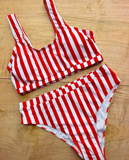 IN STORE-BIRDIE RED STRIPED HIGH WAISTED BIKINI-060826MG4