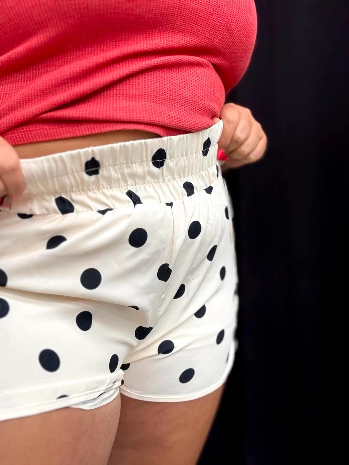 Apricot black polka dot shorts 062426rw