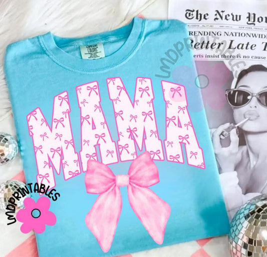 MAMA with Bows Inside Letters & Big Bow - T SHIRT - (Comfort Color/Bella)