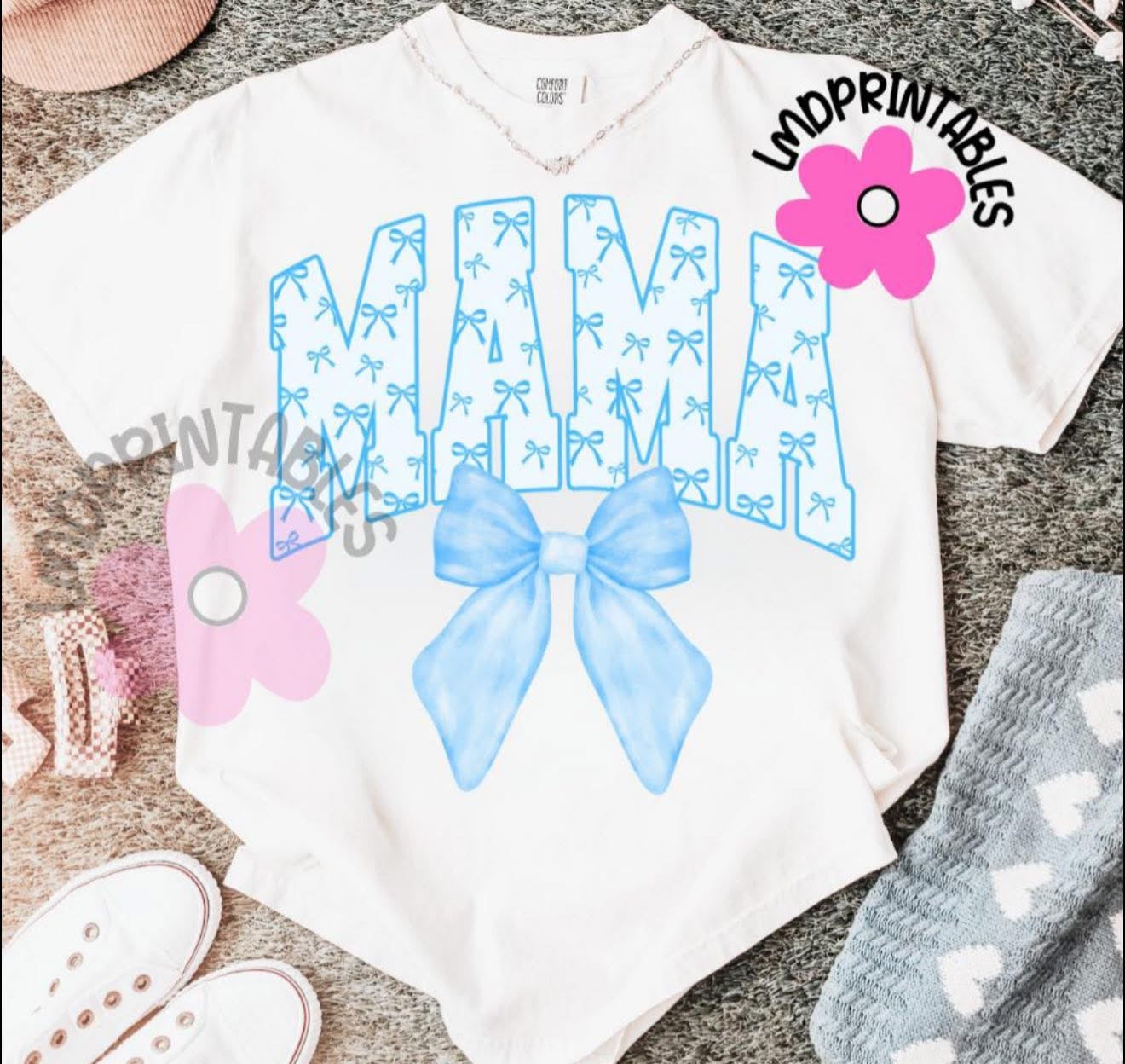 MAMA with Bows Inside Letters & Big Bow - T SHIRT - (Comfort Color/Bella)