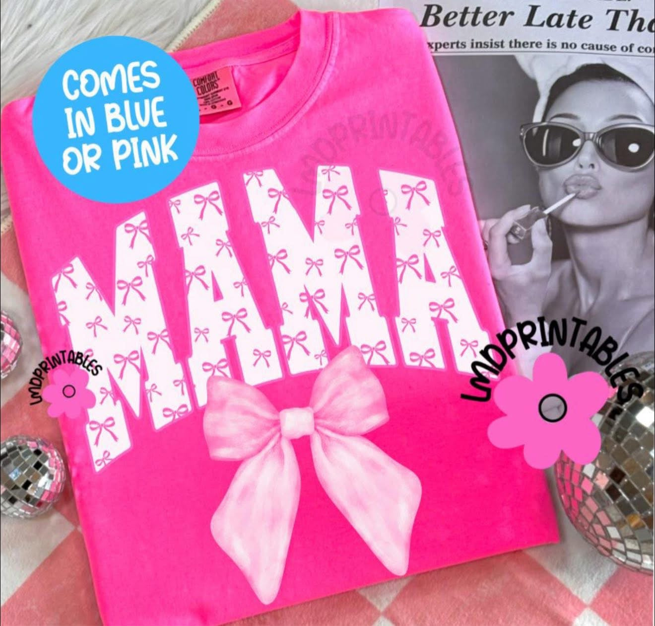 MAMA with Bows Inside Letters & Big Bow - T SHIRT - (Comfort Color/Bella)