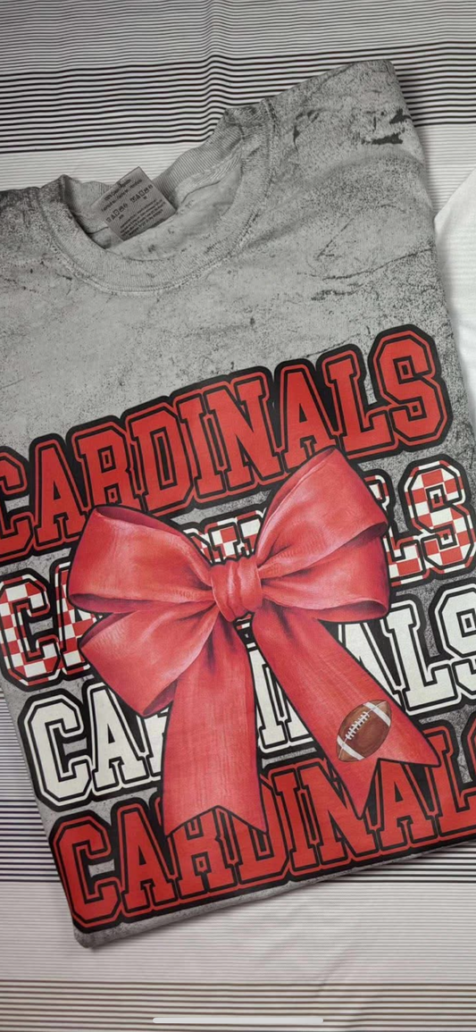 Cardinals x4 with Red Bow - T SHIRT - (Jerzee/Gildan)