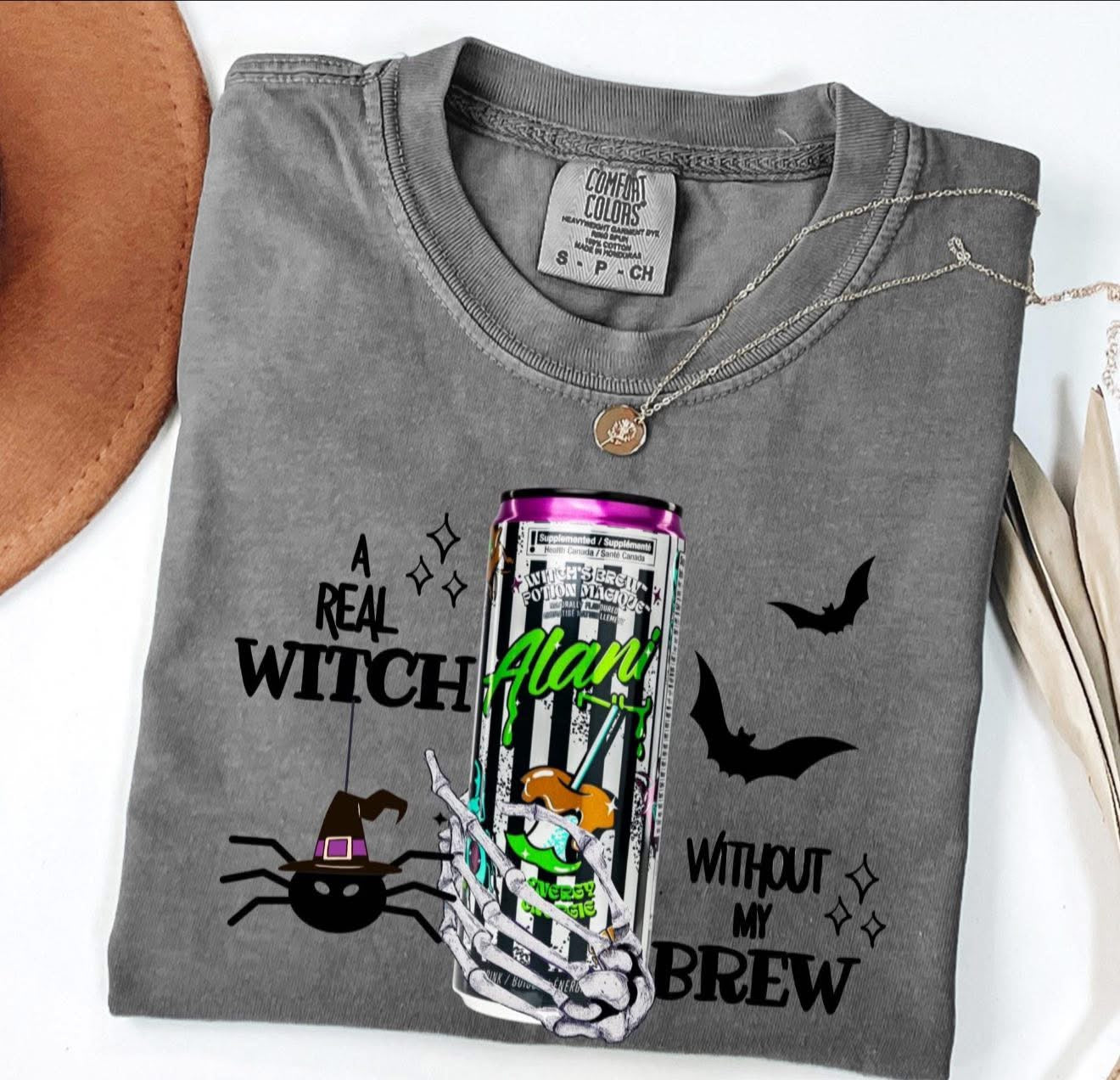 A Real Witch Without my Brew - T SHIRT - (Jerzee/Gildan)
