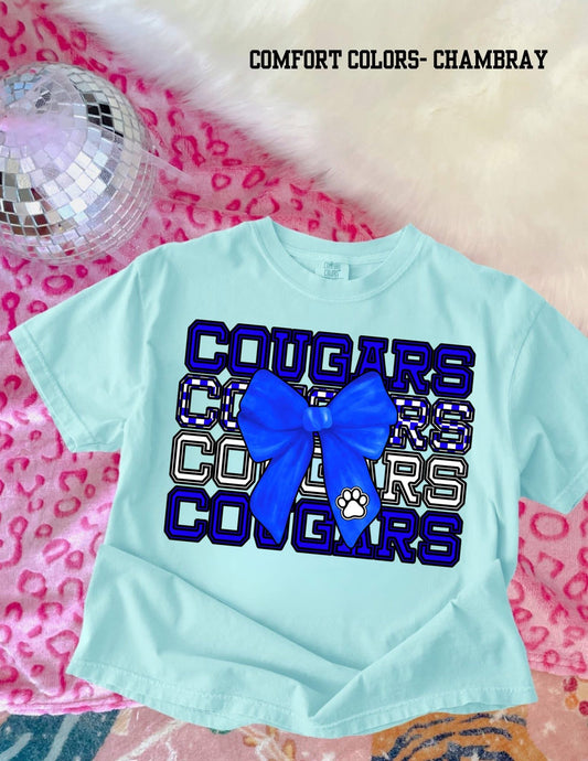 Cougars x4 with Paw on Bow - T SHIRT - (Jerzee/Gildan)
