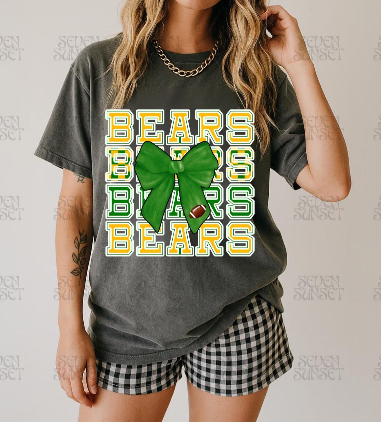Bears x4 with Football Bow - T SHIRT - (Bella/Comfort Color)