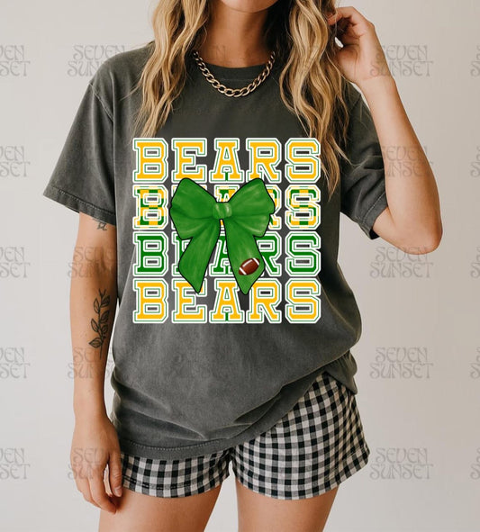 Bears x4 with Football Bow - T SHIRT - (Bella/Comfort Color)