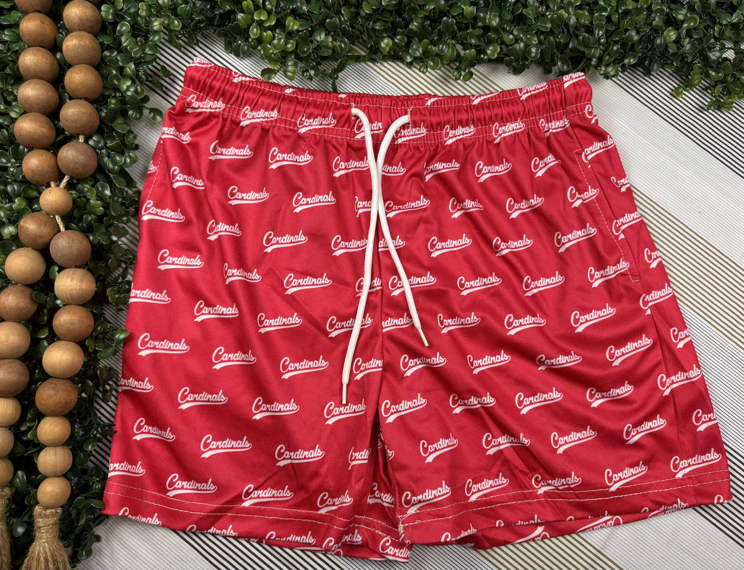 CARDINALS SHORTS (red shorts white font) IN-STORE - CRS2