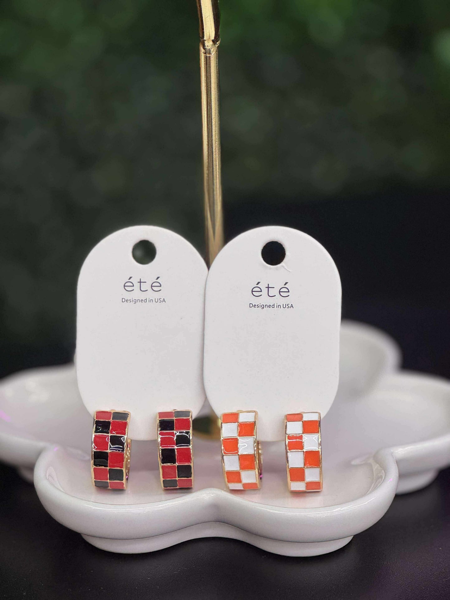 Checkered and Gold .75" Hoop Earrings eme5087