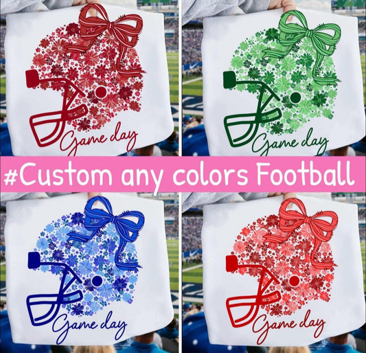 Floral Football Helmet with Bow - T SHIRT - (Comfort Color/Bella)