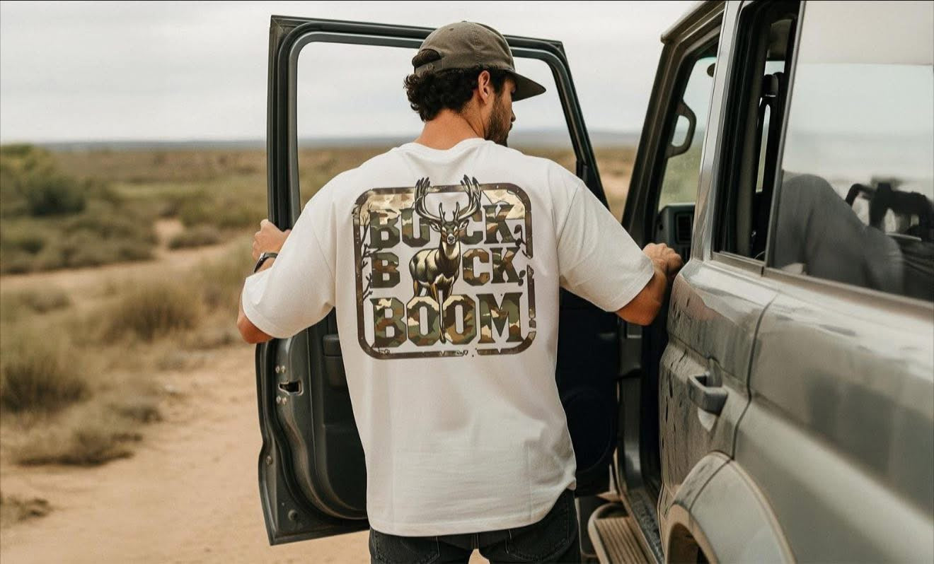 Buck Buck BOOM - T SHIRT - (Jerzee/Gildan) - FULL BACK IMAGE