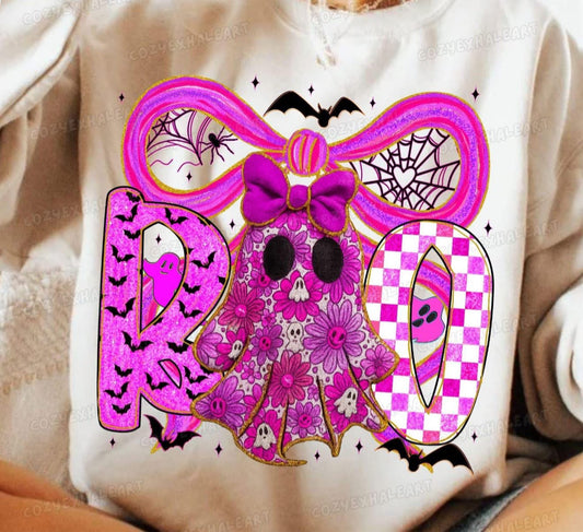 Pink & Purple Boo with Bow - T SHIRT - (Bella)