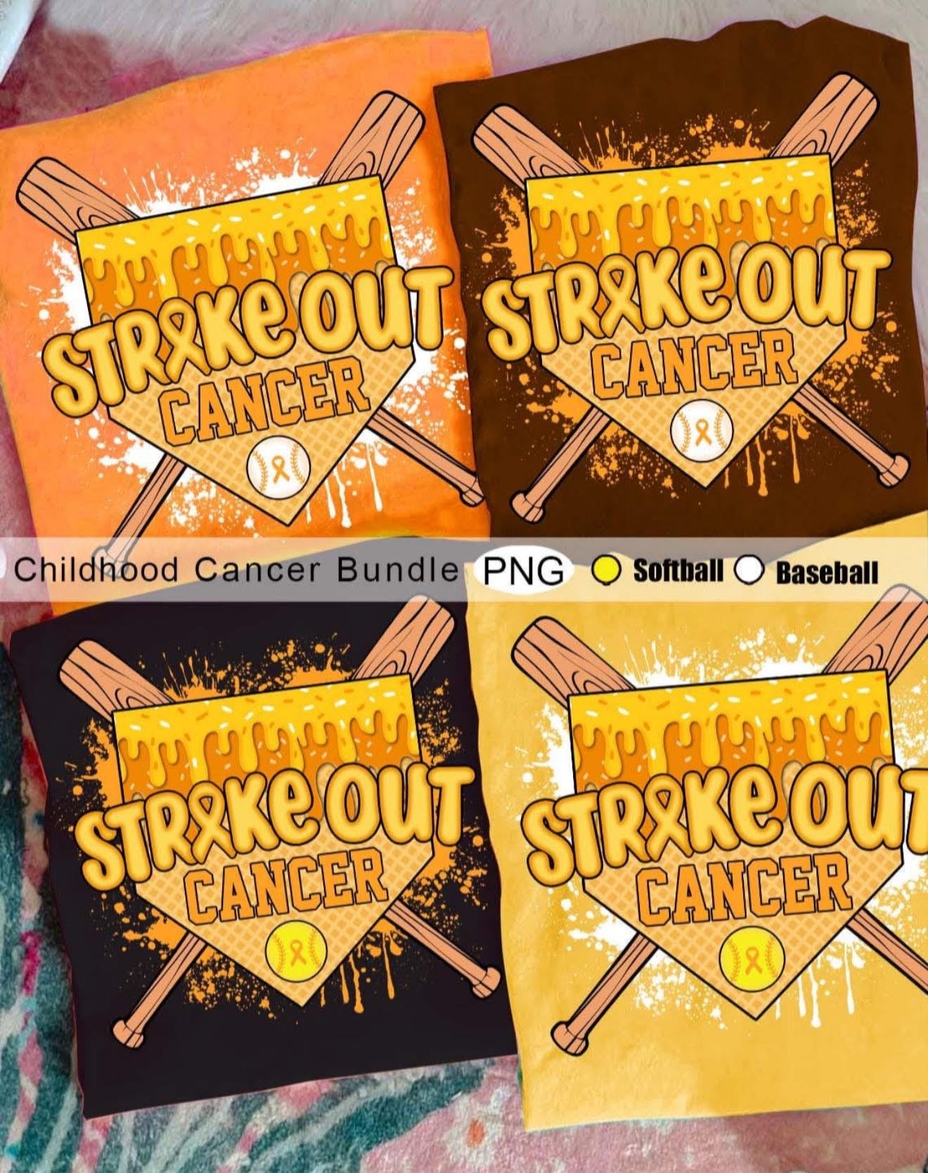 Gold Strike Out Cancer Baseball - T SHIRT - (Comfort Color)