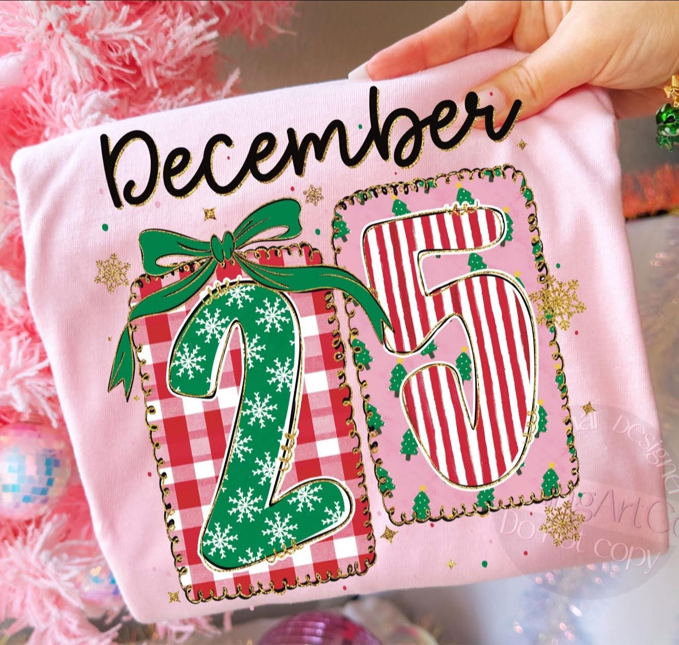 December 25 with Green Bow - T SHIRT - (Bella/Comfort Color)