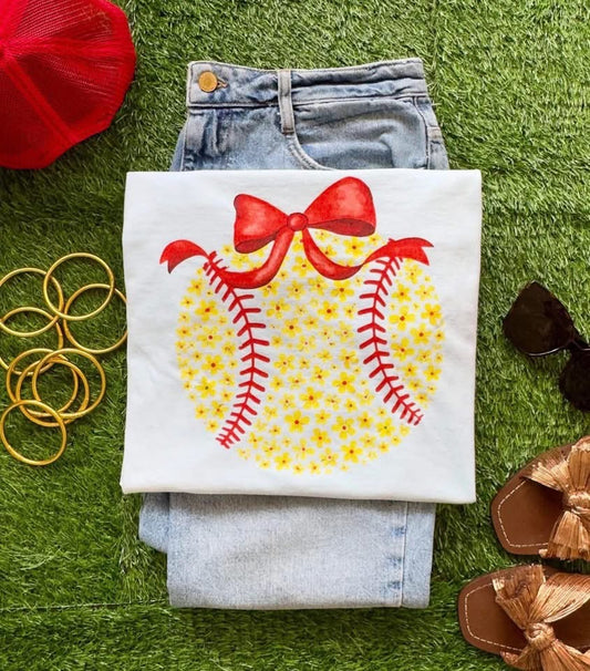Floral Softball- T SHIRT - (COMFORT COLOR/BELLA)