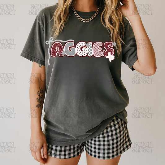 Bubble Aggies with Dainty Bow - T SHIRT - (Bella/Comfort Color)