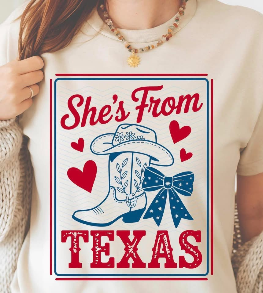 She’s From Texas🩵❤️ -LONGSLEEVE- (GILDAN/JERZEES)