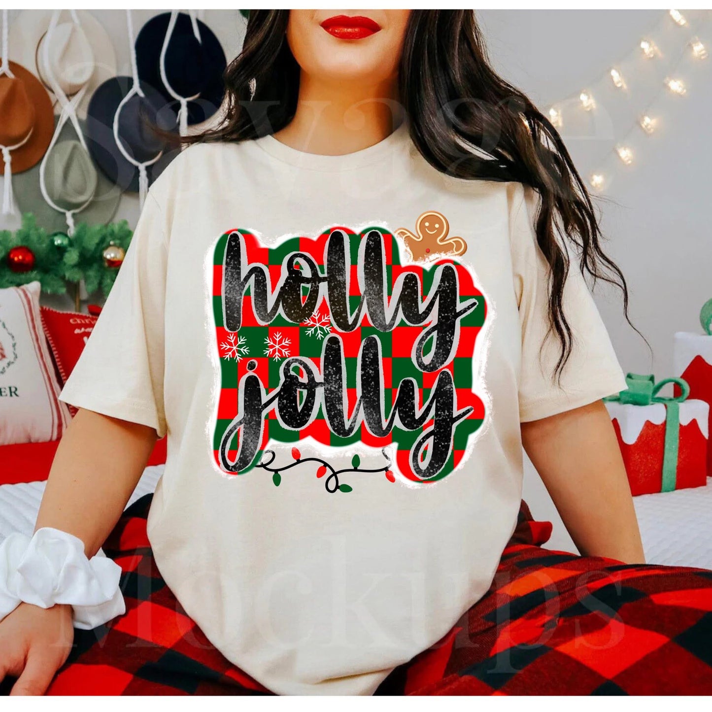 Checkered Holly Jolly - T SHIRT - (Bella)