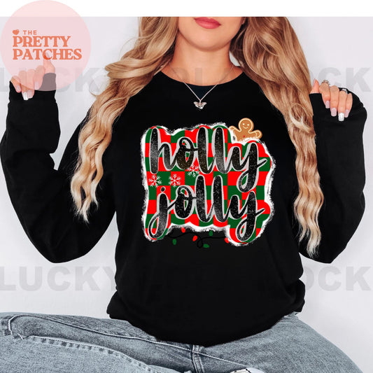 Checkered Holly Jolly - T SHIRT - (Bella)