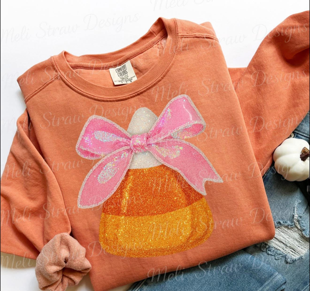 Glittery Candy Corn with Bow - T SHIRT - (Jerzee/Gildan)