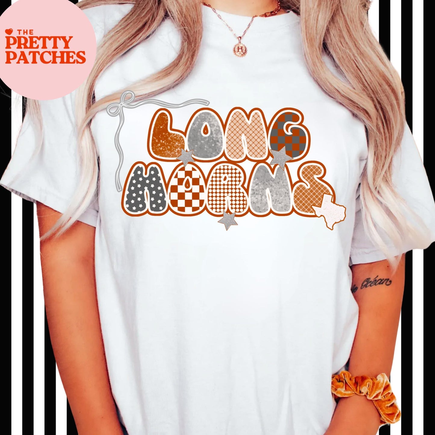 Bubble Longhorns with Dainty Bow - T SHIRT - (Comfort Color)