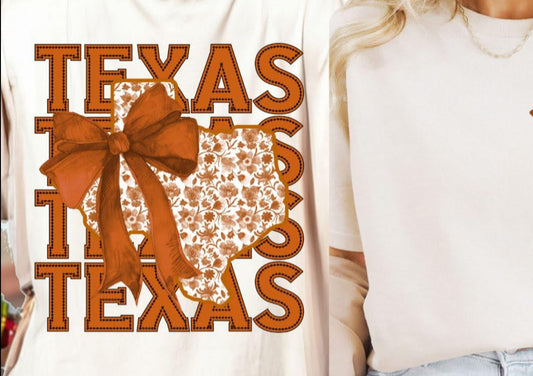 Texas x4 with Floral State & Bow - SWEATSHIRT - (Jerzee/Gildan) FULL FRONT/NO BACK