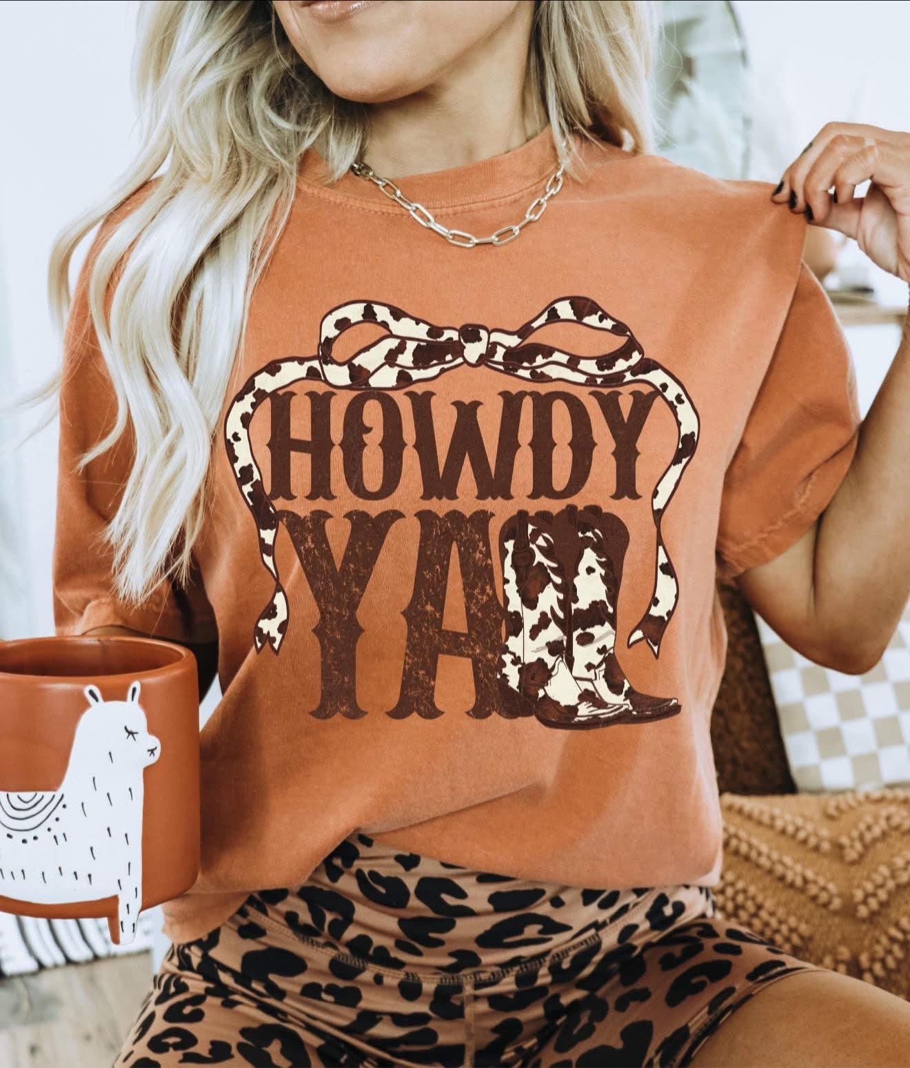 Howdy Y'all with Cowgirl Boots - T SHIRT - (Comfort Color)