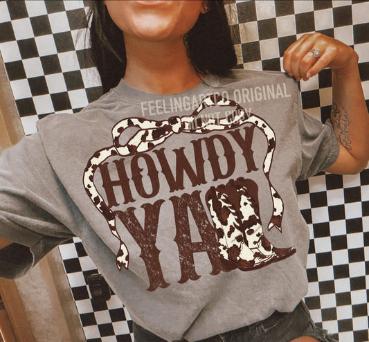 Howdy Y'all with Cowgirl Boots - T SHIRT - (Comfort Color)