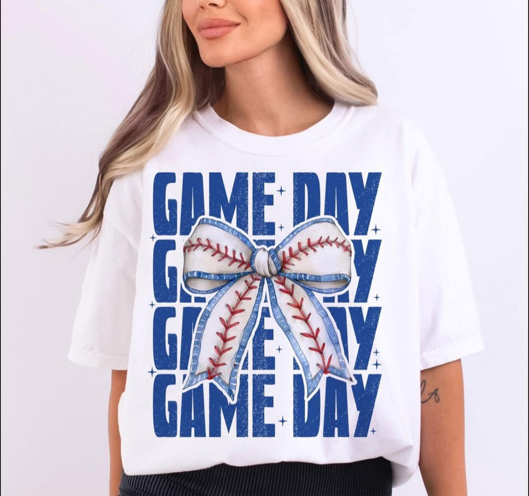 Game Day with Baseball Bow - FULL FRONT IMAGE ONLY - T SHIRT - (Jerzee/Gildan)