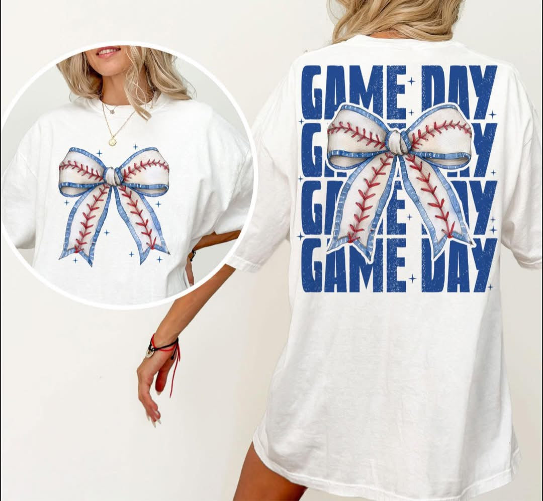 Game Day with Baseball Bow - FULL FRONT IMAGE ONLY - T SHIRT - (Comfort Color)