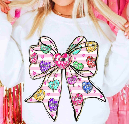 BE MINE candy heart bow- SWEATSHIRT (GILDAN/JERZEE)