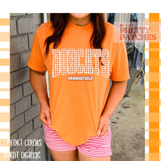 GINGHAM ORANGEFIELD BOBCATS - T SHIRT - (COMFORT COLOR/BELLA)060126LW