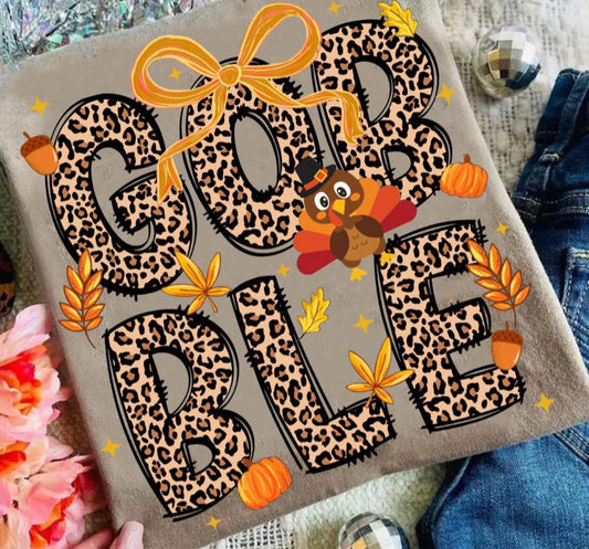 Gobble Cheetah with Gold Bow - T SHIRT - (Jerzee/Gildan)