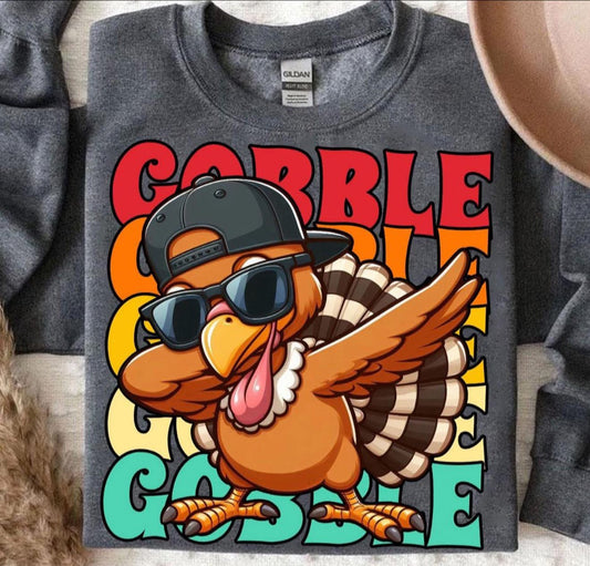 Gobble Boy Turkey with Sunglasses - T SHIRT - (Bella/Comfort Color)