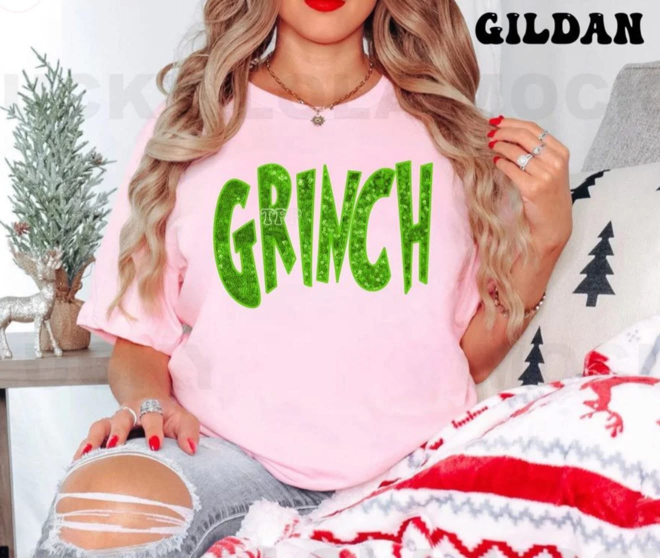 Faux Sequin Grinch - T SHIRT - (Gildan/Jerzee)