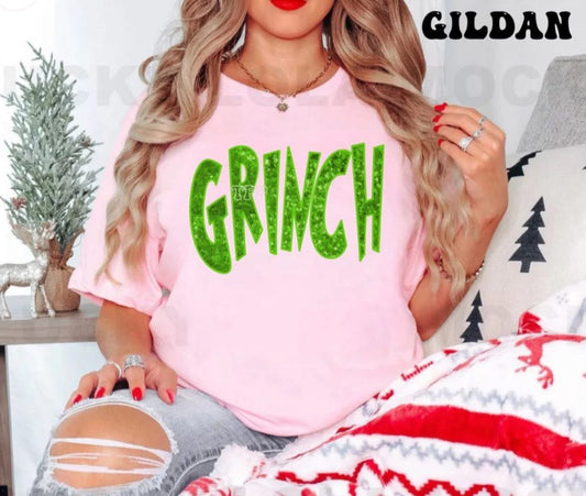 Faux Sequin Grinch - T SHIRT - (Gildan/Jerzee)