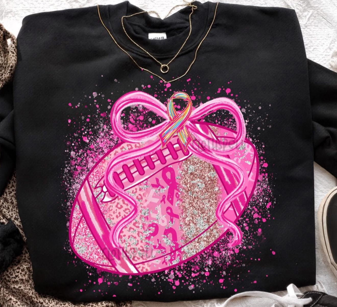 Pink Out Football, Bow & Glitter - T SHIRT - (Jerzee/Gildan)