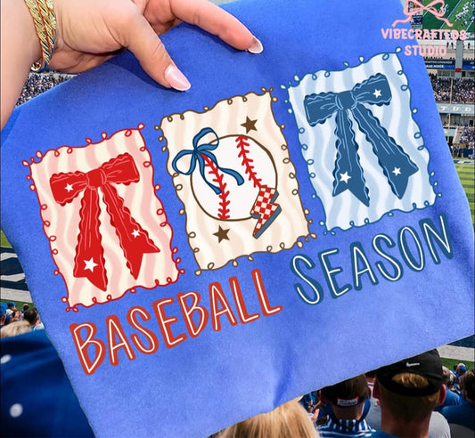 Baseball Season with Bows & Baseball  - T SHIRT - (Comfort Color)