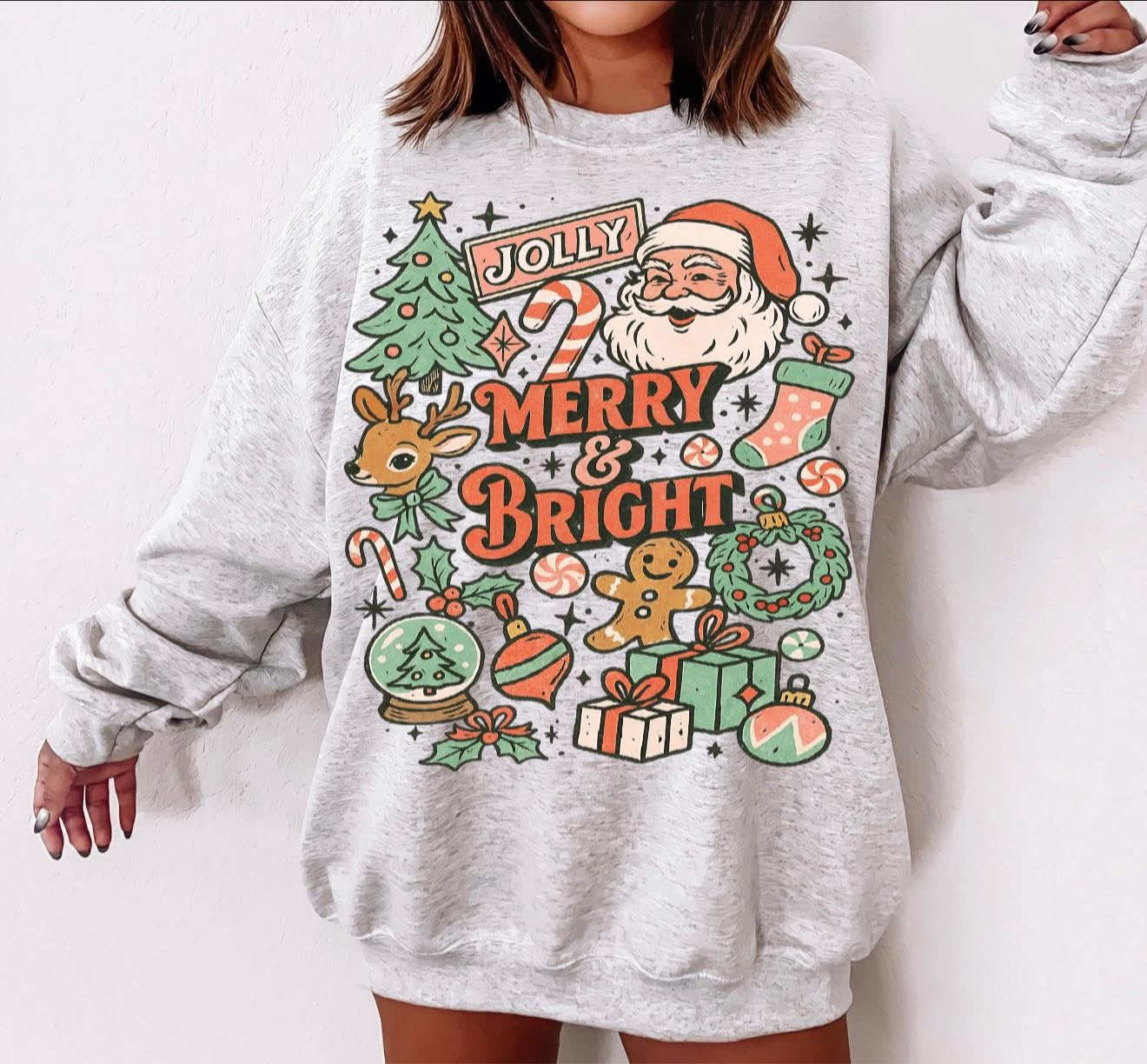 Vintage Jolly, Merry & Bright - T SHIRT - (Gildan/Jerzee)