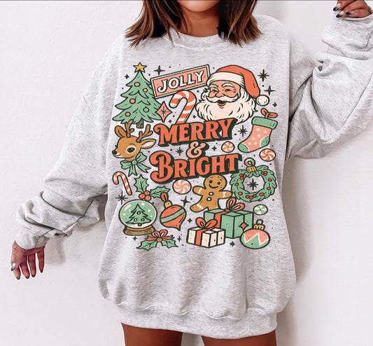 Vintage Jolly, Merry & Bright - T SHIRT - (Gildan/Jerzee)