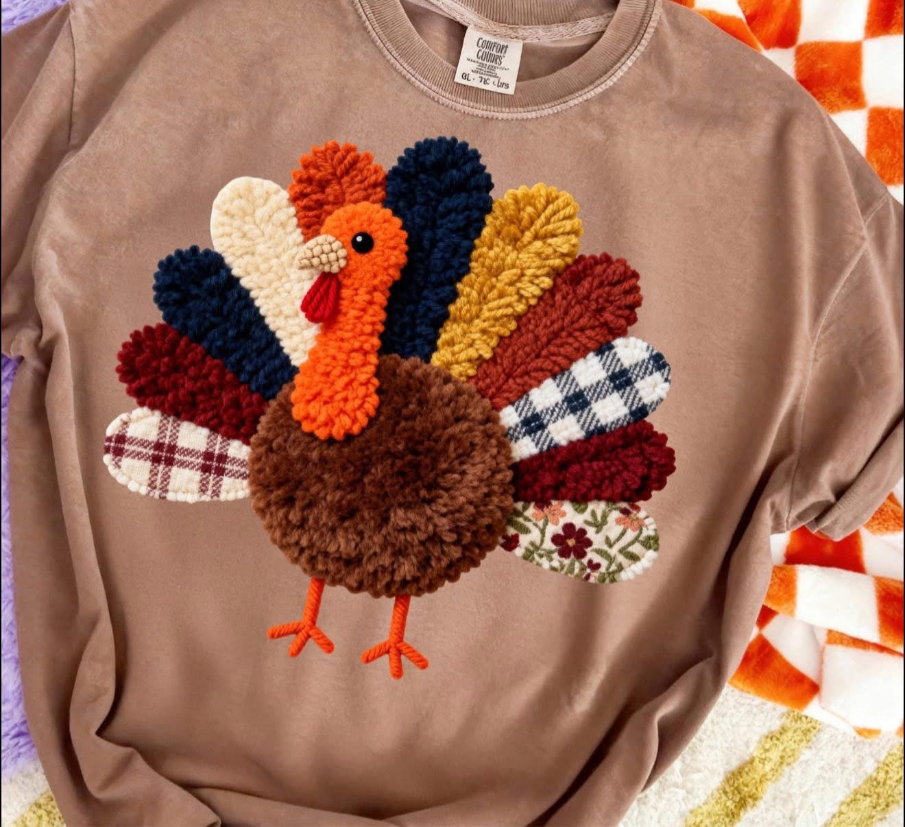 Faux Yarn Crochet Turkey - T SHIRT - (Bella/Comfort Color)