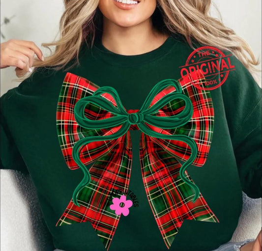 Plaid Christmas Bow - T SHIRT - (Bella)