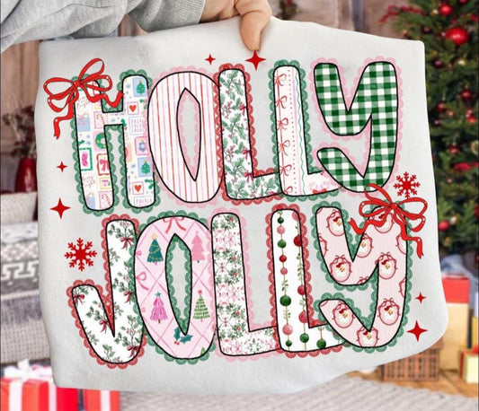 Holly Jolly with 2 Red Dainty Bows- T SHIRT - (Jerzee/Gildan)