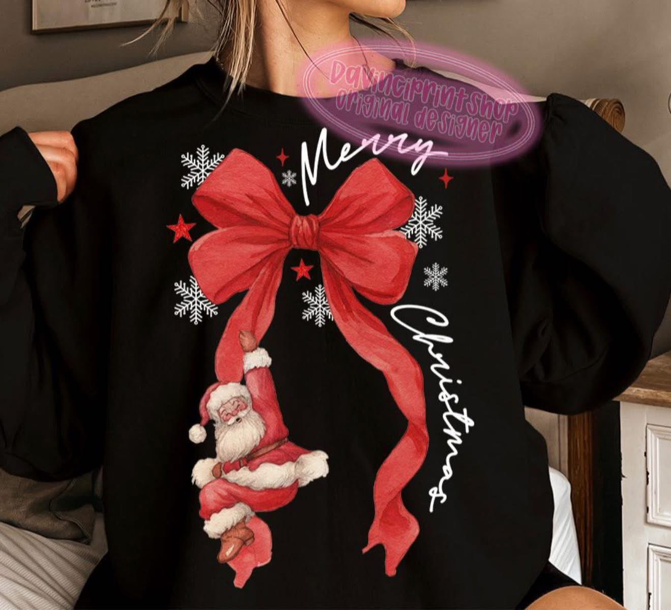 Santa on A Bow - LONGSLEEVE - (Jerzee/Gildan)