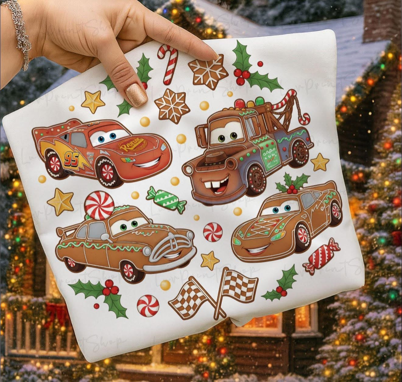 Christmas Lightning McQueen & Mater - T SHIRT - (Jerzee/Gildan)