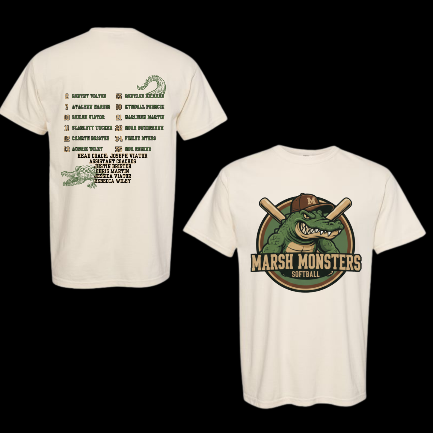 MARSH MONSTERS - COMFORT COLORS TSHIRT-(FRONT AND BACK IMAGES) DUE BY 3.4.26 IF POSSIBLE KRV