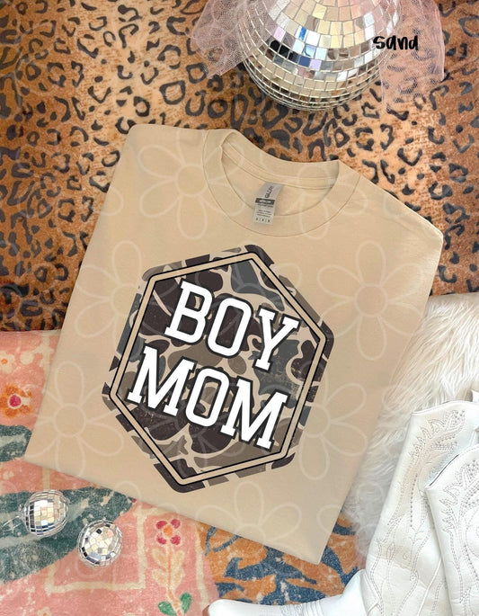 Boy Mom in Camo - T SHIRT - (Jerzee/Gildan)