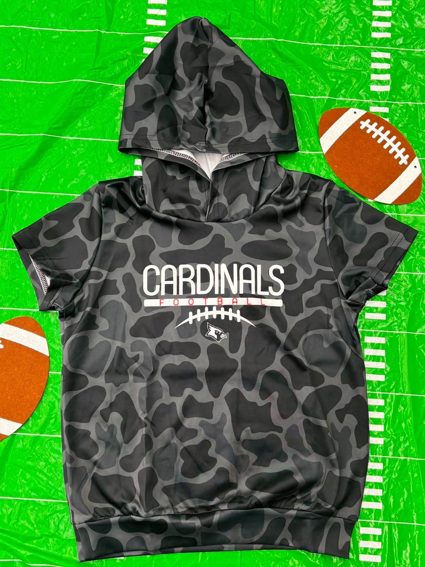 Camo Hooded Tees ( CARDINALS FOOTBALL ) (VINTAGE BLACKOUT) -YOUTH - PREORDER (HAPPY DAYS) 082626KB