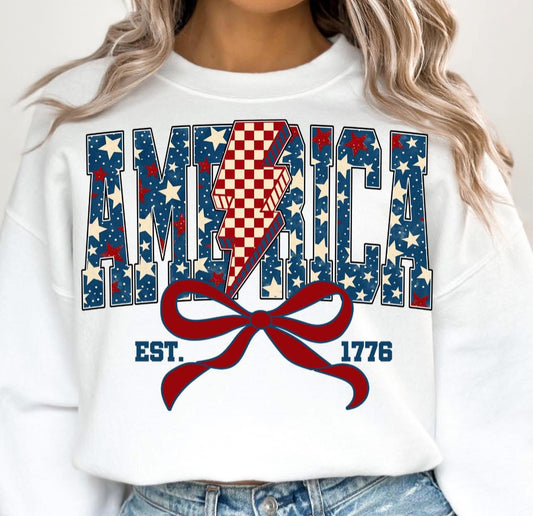 America with Stars & Lightning Bolt - T SHIRT - (Jerzee/Gildan)